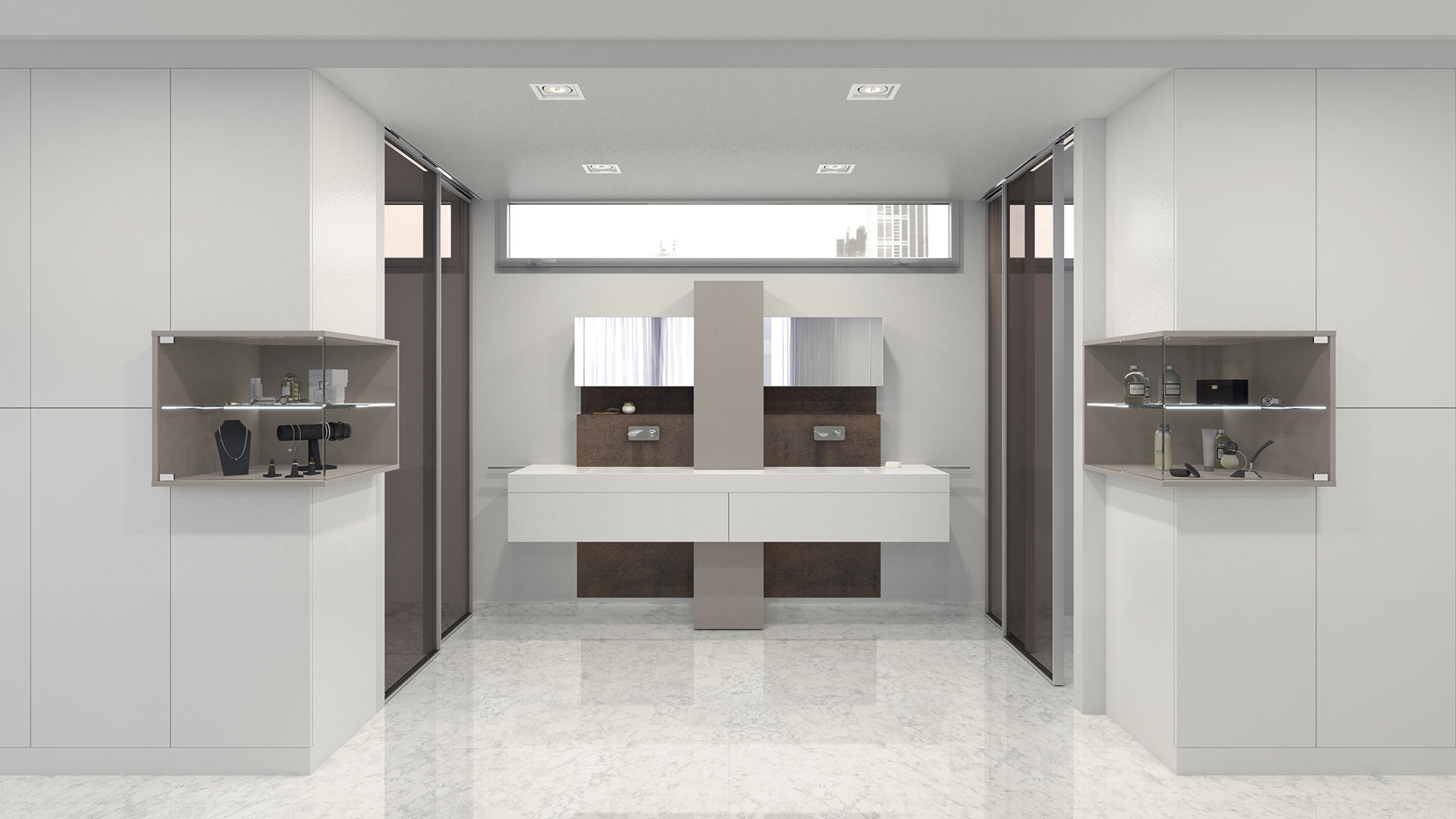 Originality with lines and combination of different materials to create a unique bathroom