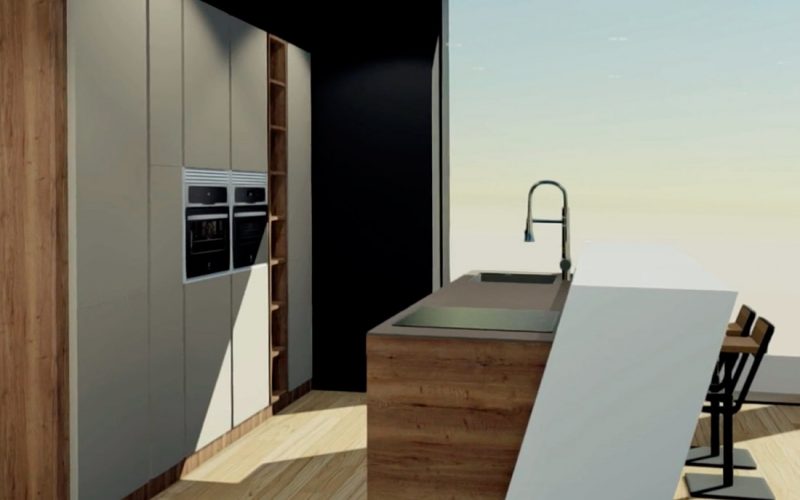 Entorno virtual de cocina en blanco y madera